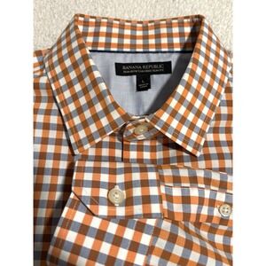 Banana Republic Non-Iron Slim Fit Long-Sleeve Shirt, Sz L Mens, Button Up Plaid